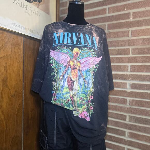 Nirvana Other - Nirvana In Utero Bleach Dye Graphic T Shirt Mens XL Spencers Custom Distressed
